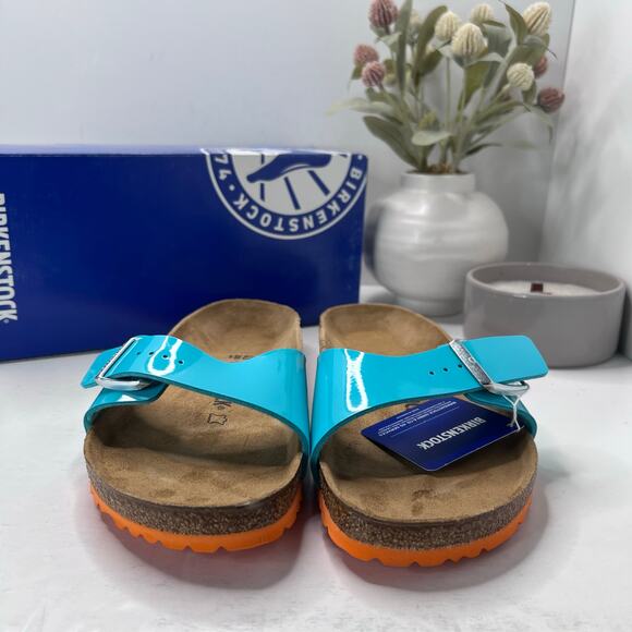 Birkenstock Madrid BS Birko Flor Sandal Lack Ocean Green Men 10/EU 43 NWB Narrow main image 10
